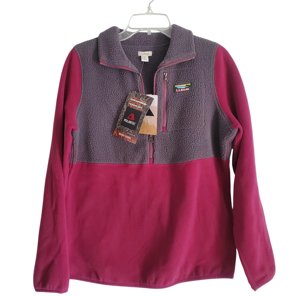 L.L.Bean Fleece Jacket Womens Small Pink Gray Katahdin Polartec Pullover 1/4 Zip
